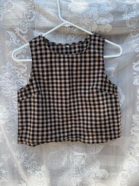Women's Black and Cream Gingham Crop Top